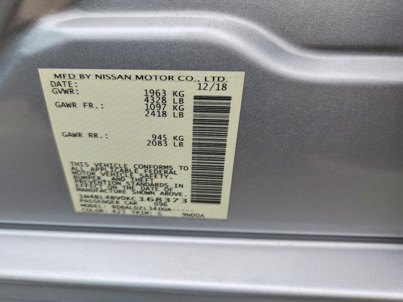 2019 NISSAN ALTIMA S photo 13