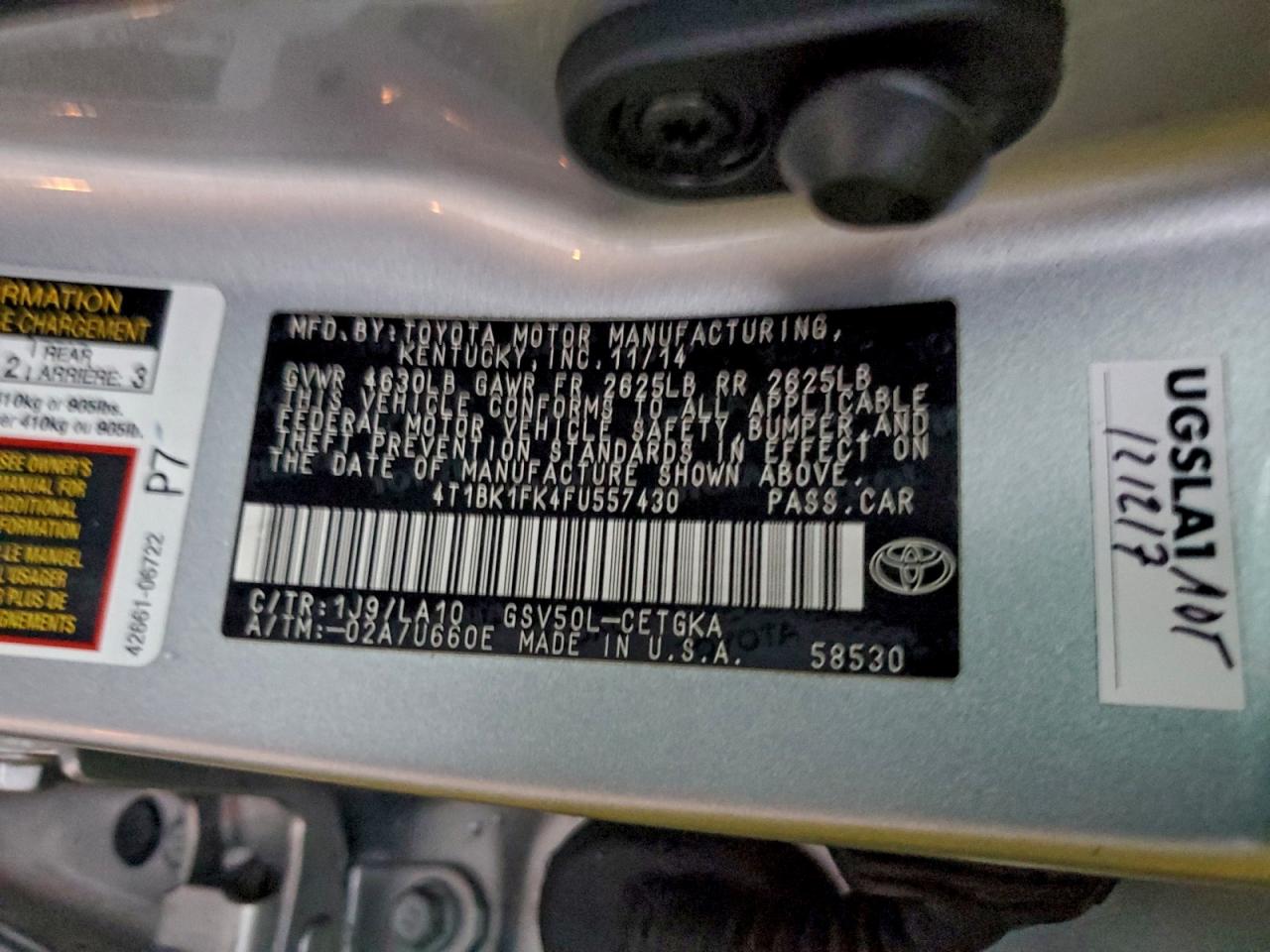 2015 TOYOTA CAMRY XSE photo 12
