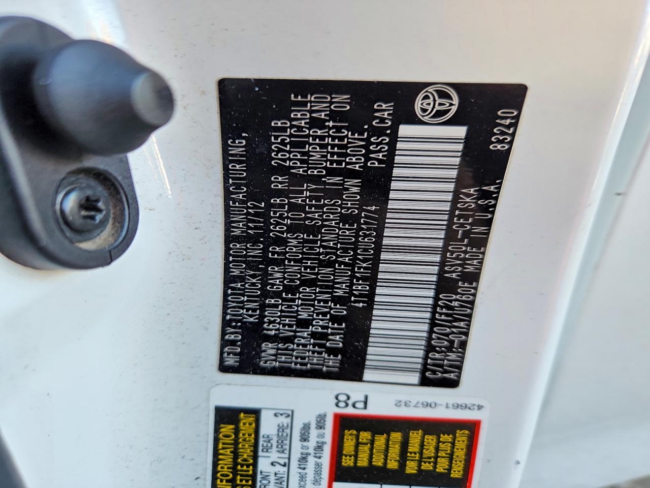2012 TOYOTA CAMRY BASE photo 12