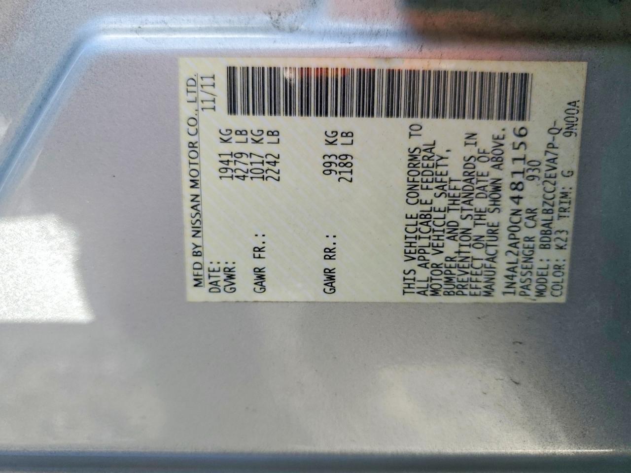2012 NISSAN ALTIMA BASE photo 25