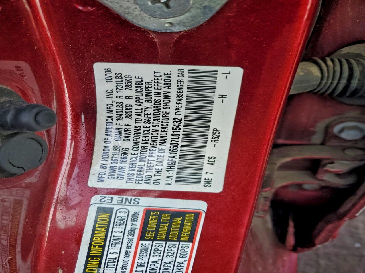 2007 HONDA CIVIC LX photo 12