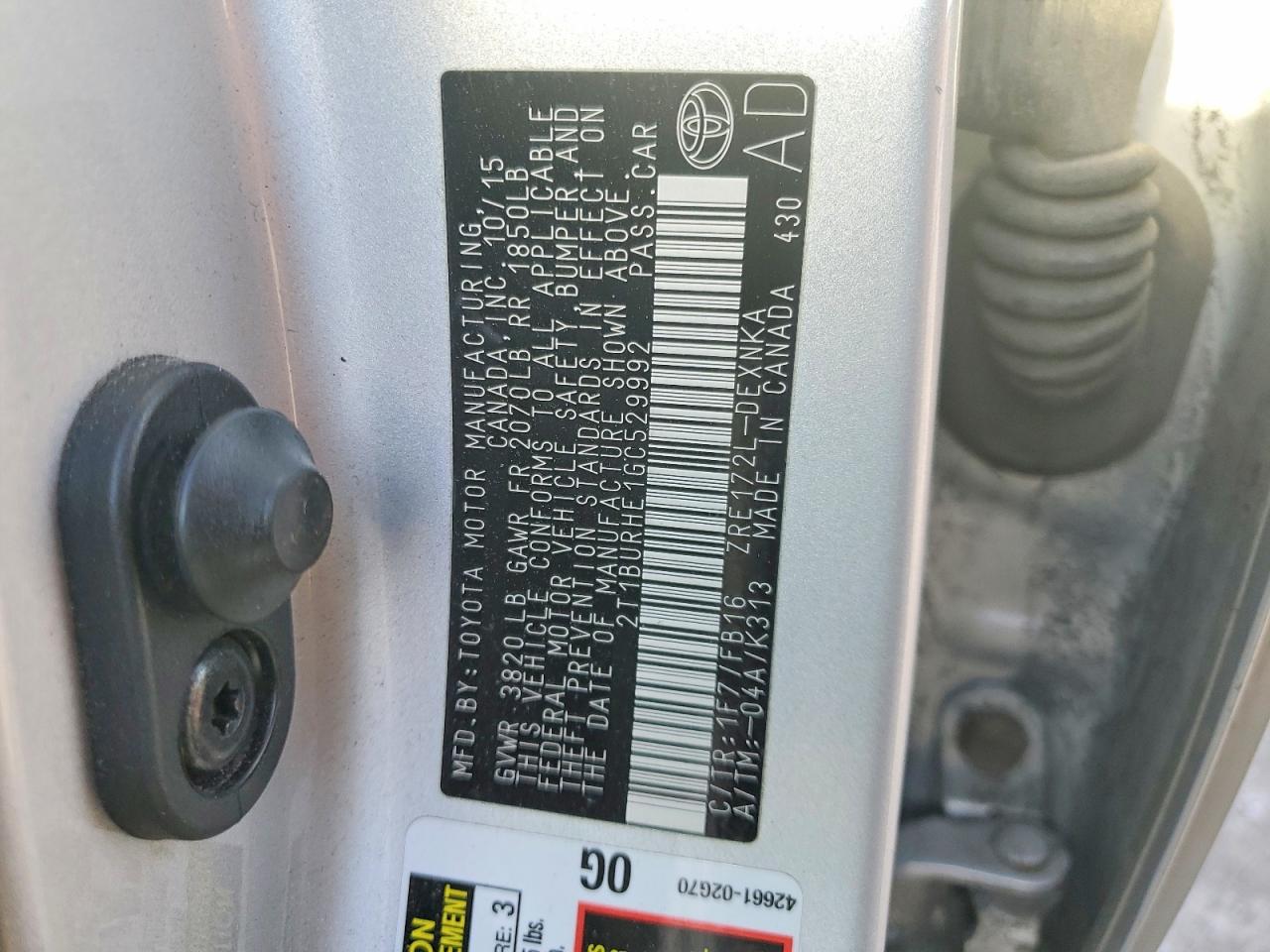 2016 TOYOTA COROLLA L photo 12