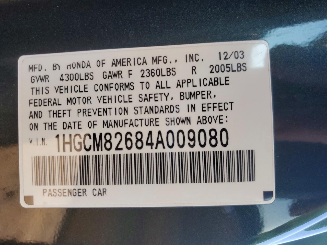 2004 HONDA ACCORD EX photo 12