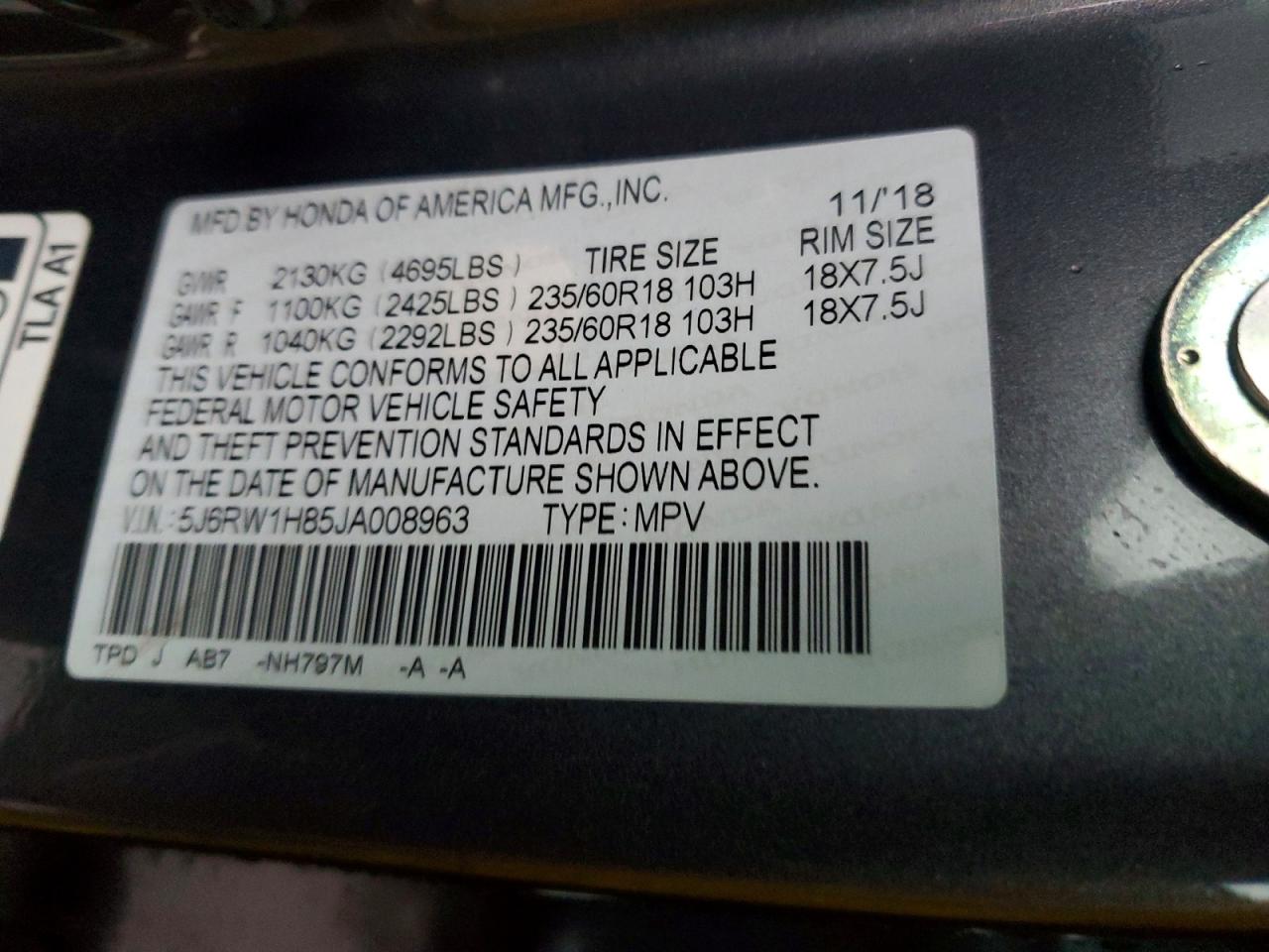 2018 HONDA CR-V EXL photo 12