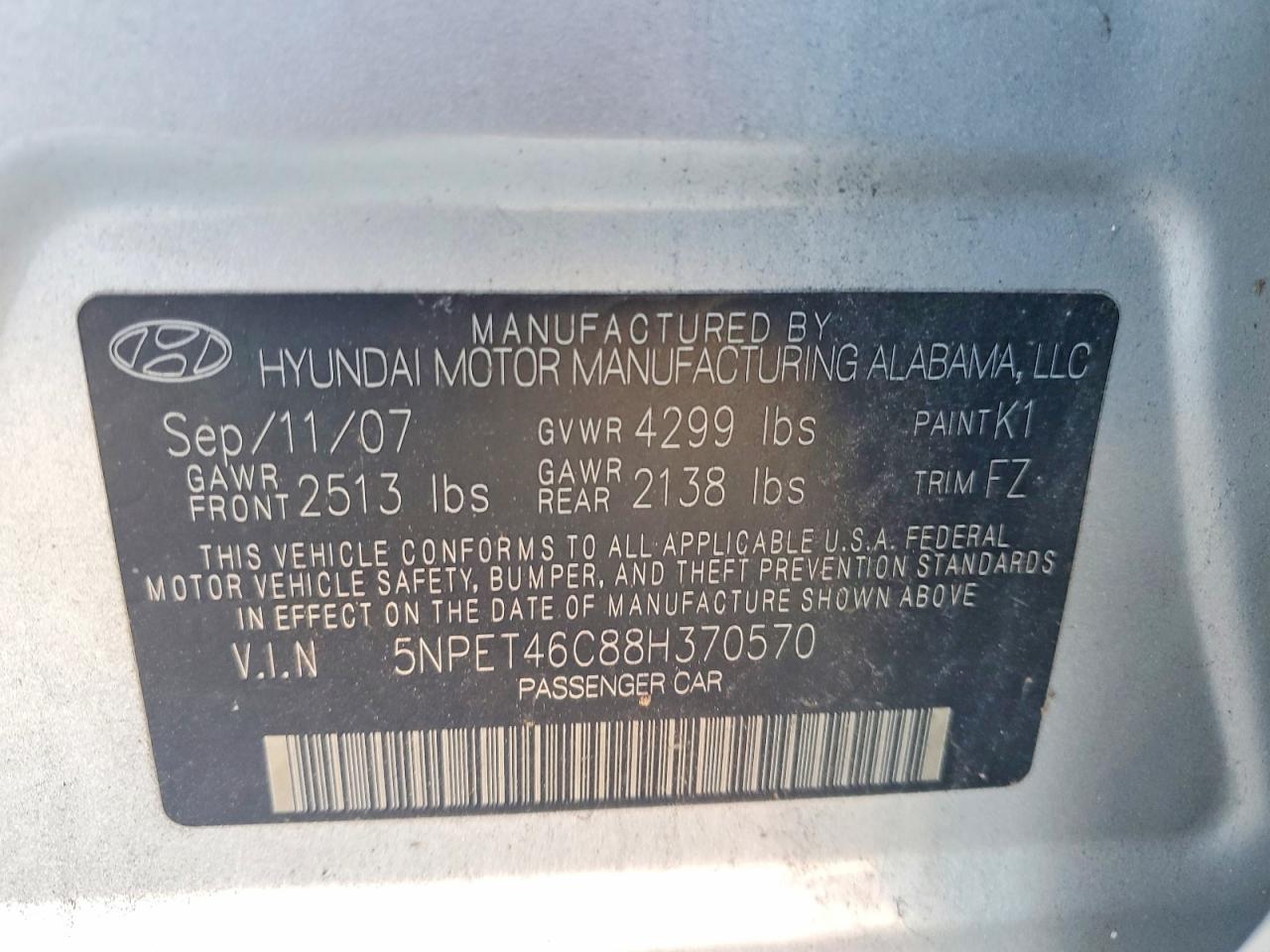 2008 HYUNDAI SONATA GLS photo 23