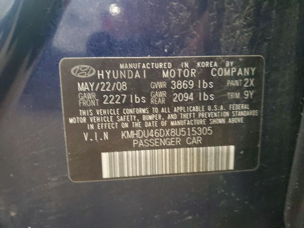 2008 HYUNDAI ELANTRA GLS photo 12