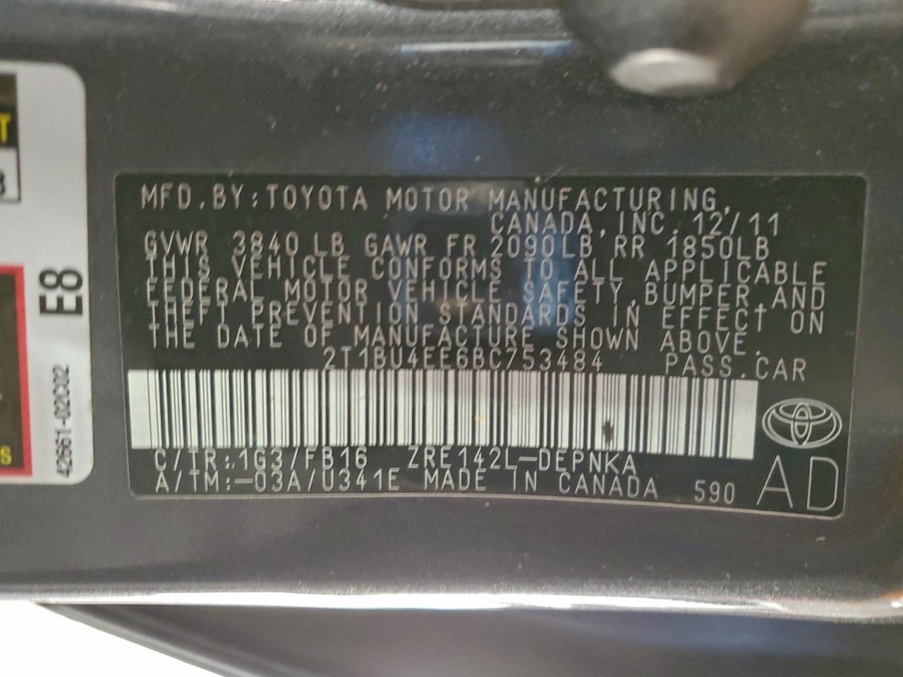 2011 TOYOTA COROLLA BASE photo 12