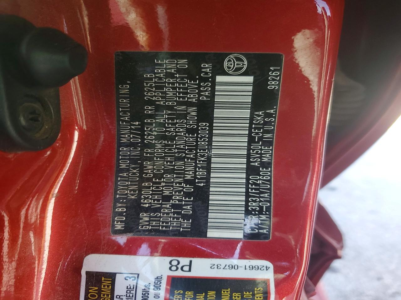 2014 TOYOTA CAMRY L photo 12