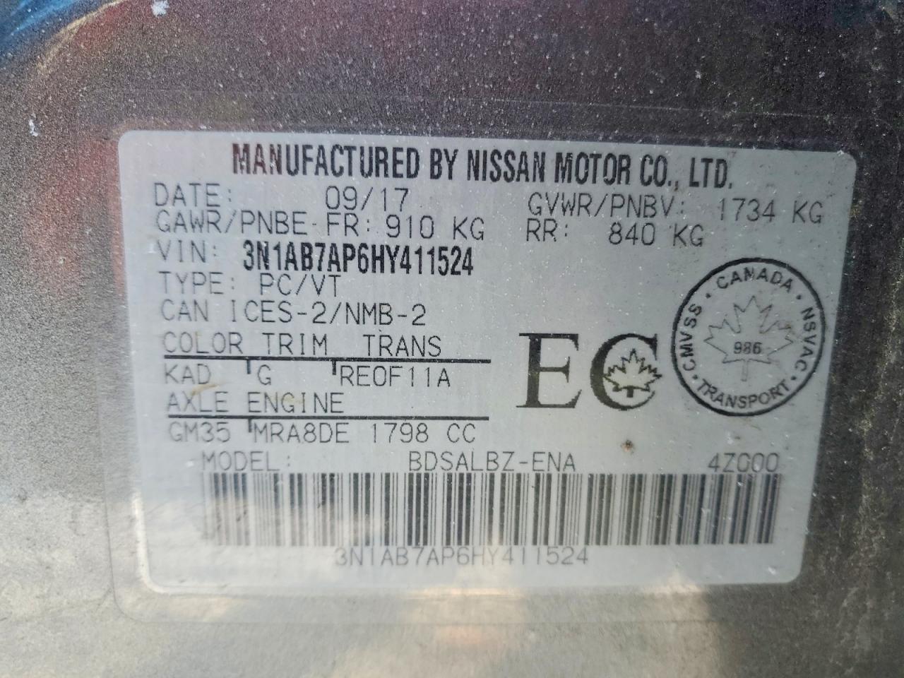 2017 NISSAN SENTRA S photo 12