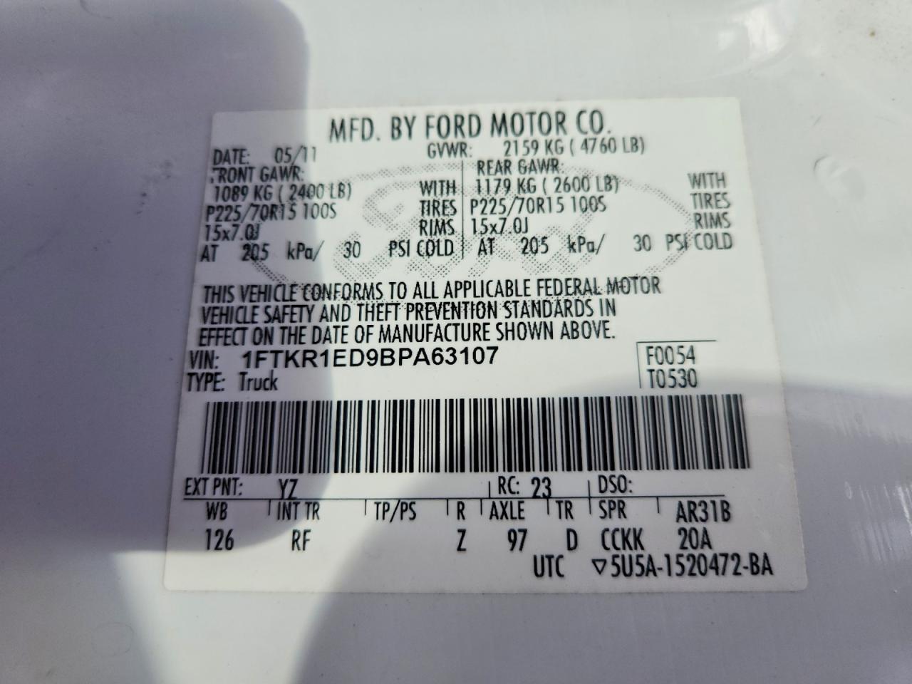 2011 FORD RANGER SUPER CAB photo 12