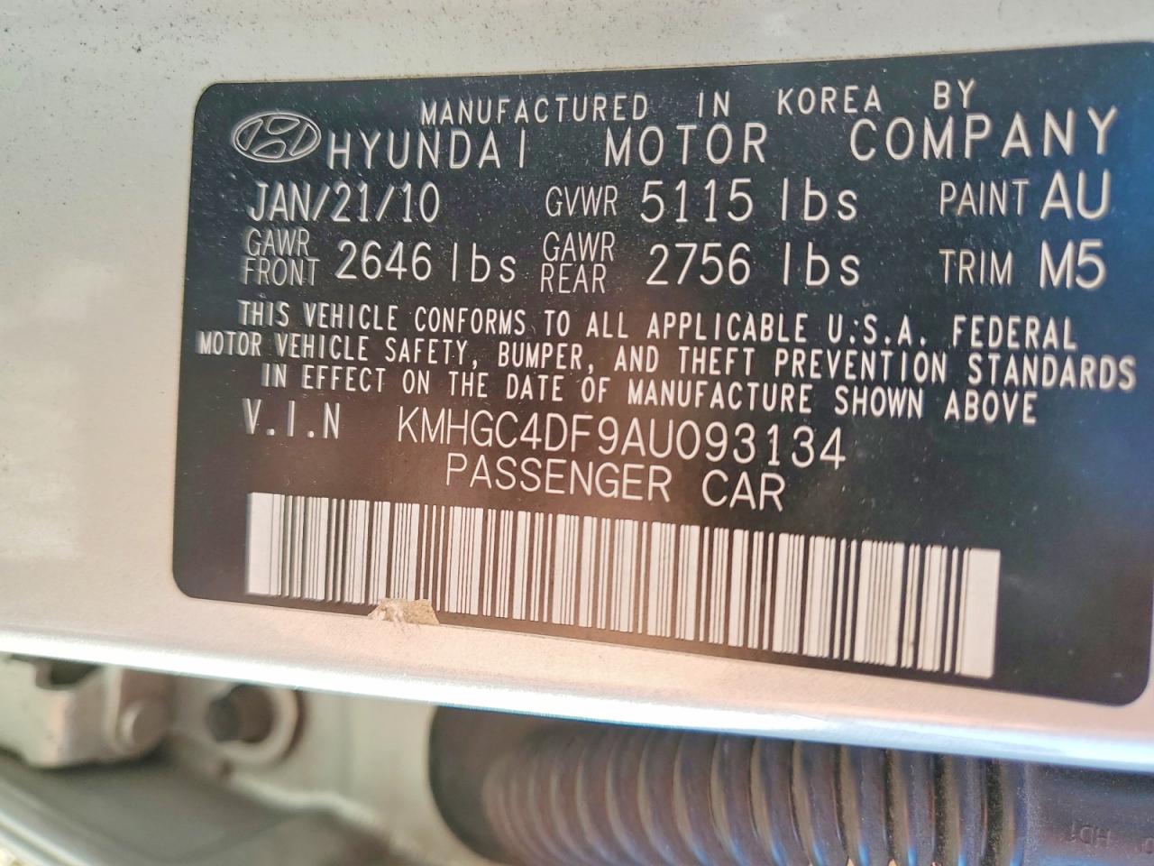 2010 HYUNDAI GENESIS 4.6L photo 12