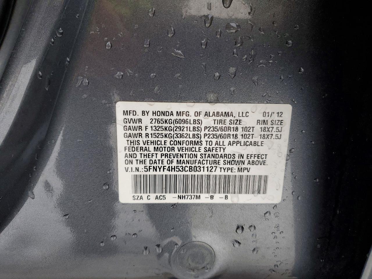 2012 HONDA PILOT EXL photo 13