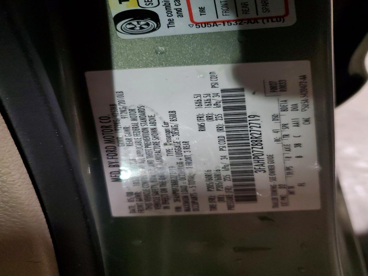 2008 FORD FUSION SE photo 12