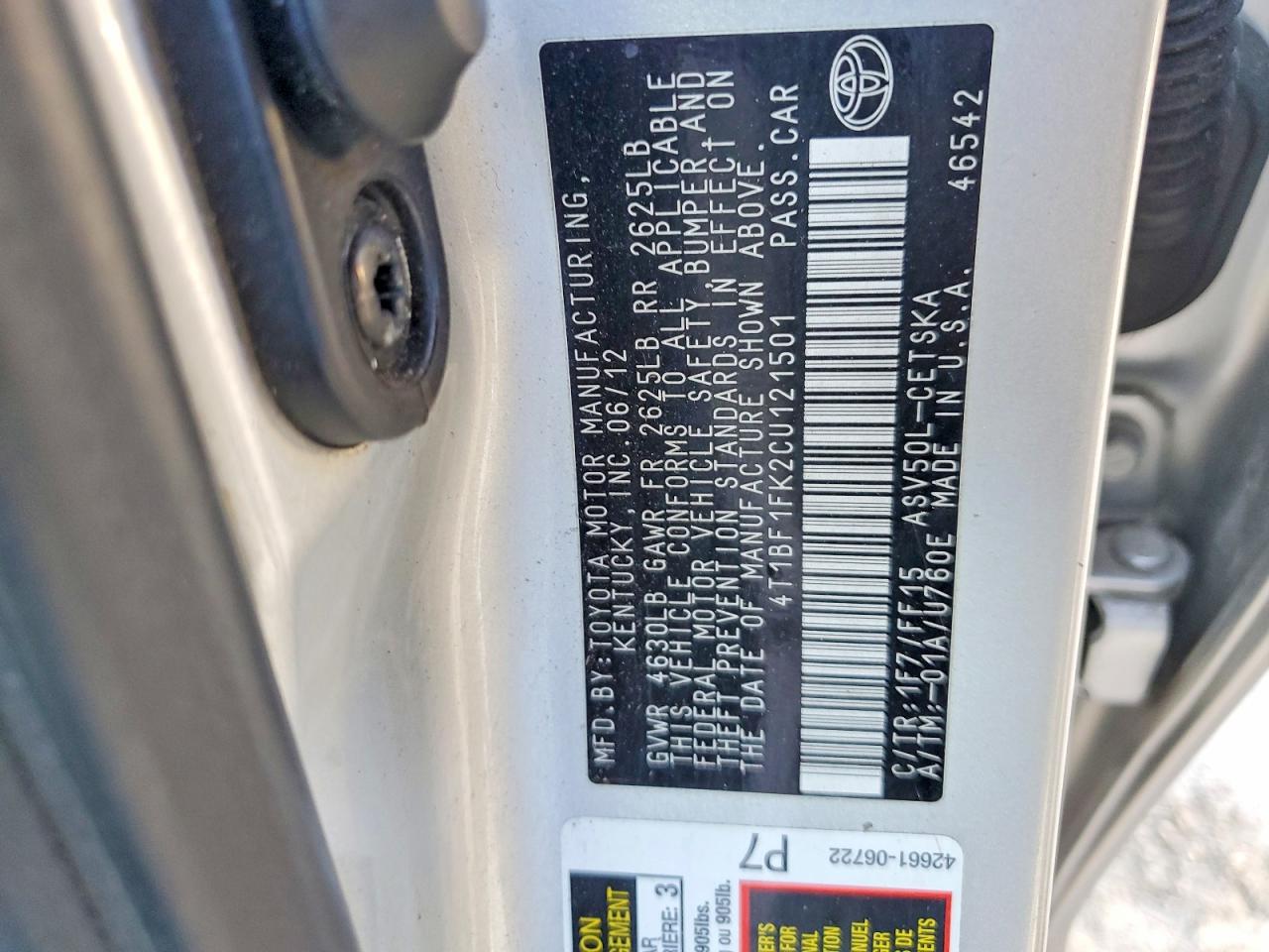 2012 TOYOTA CAMRY BASE photo 12