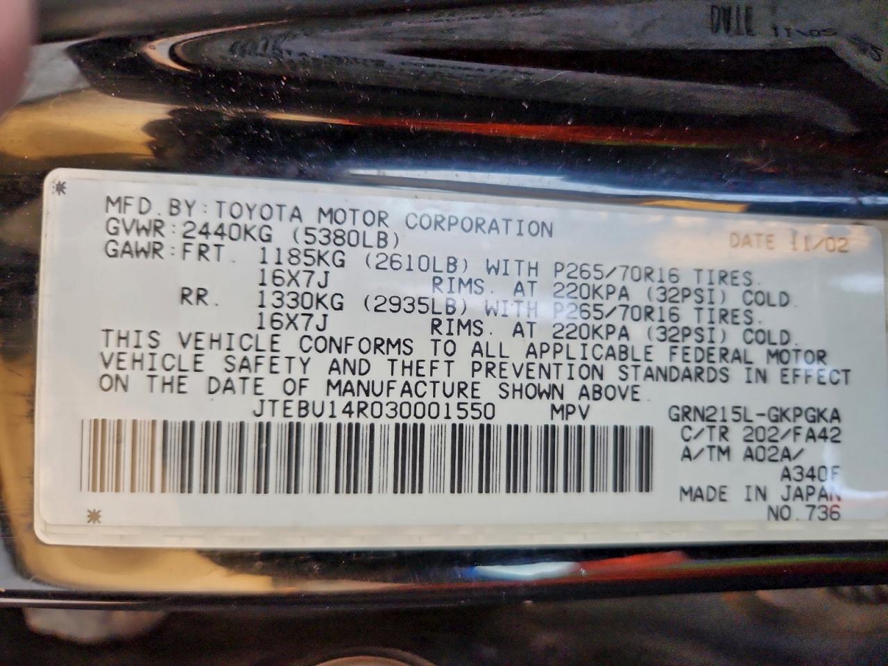 2003 TOYOTA 4RUNNER SR5 photo 13