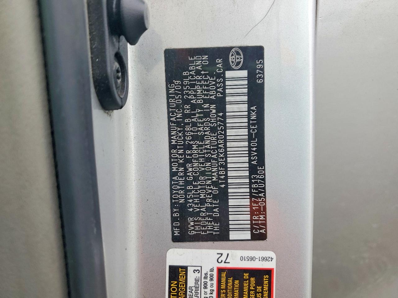 2010 TOYOTA CAMRY BASE photo 12