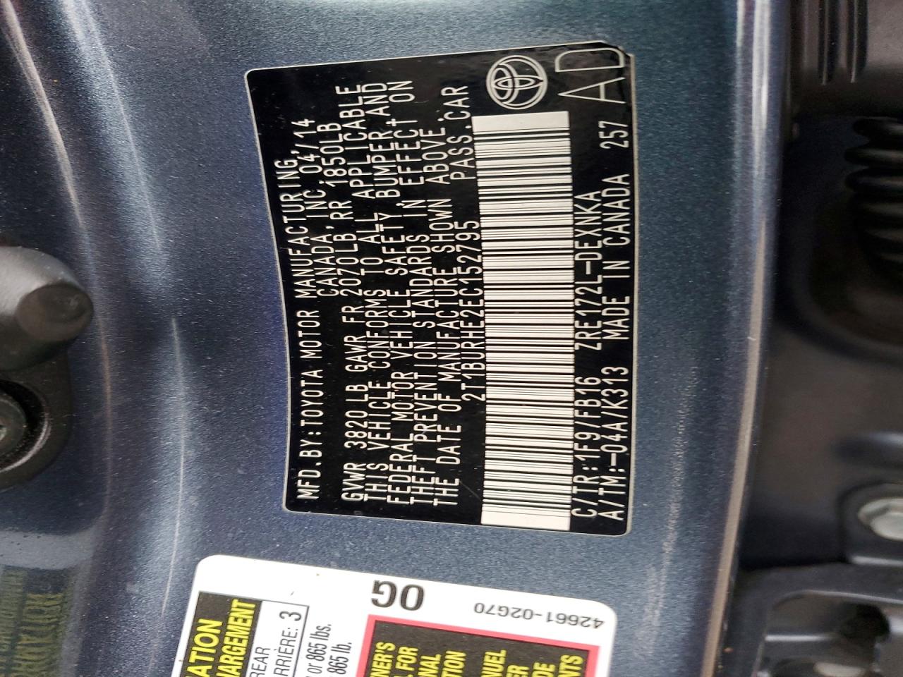 2014 TOYOTA COROLLA L photo 12