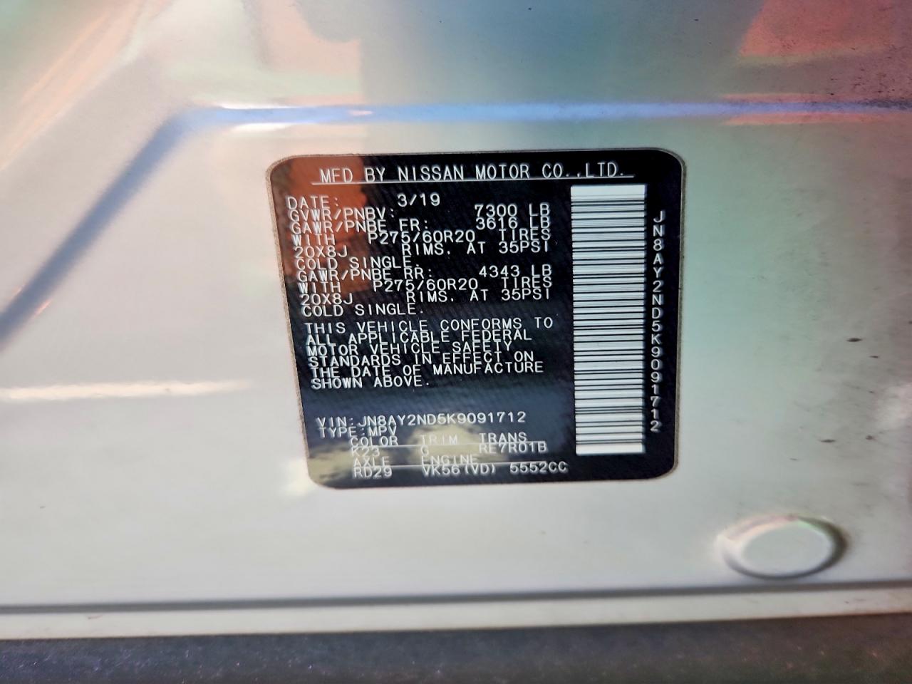 2019 NISSAN ARMADA SV photo 13