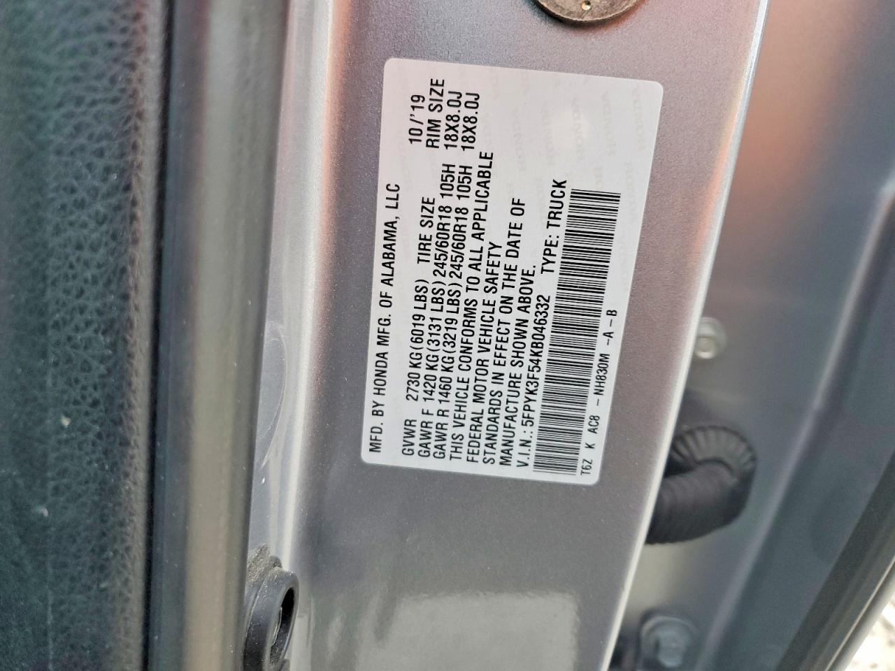 2019 HONDA RIDGELINE RTL photo 12
