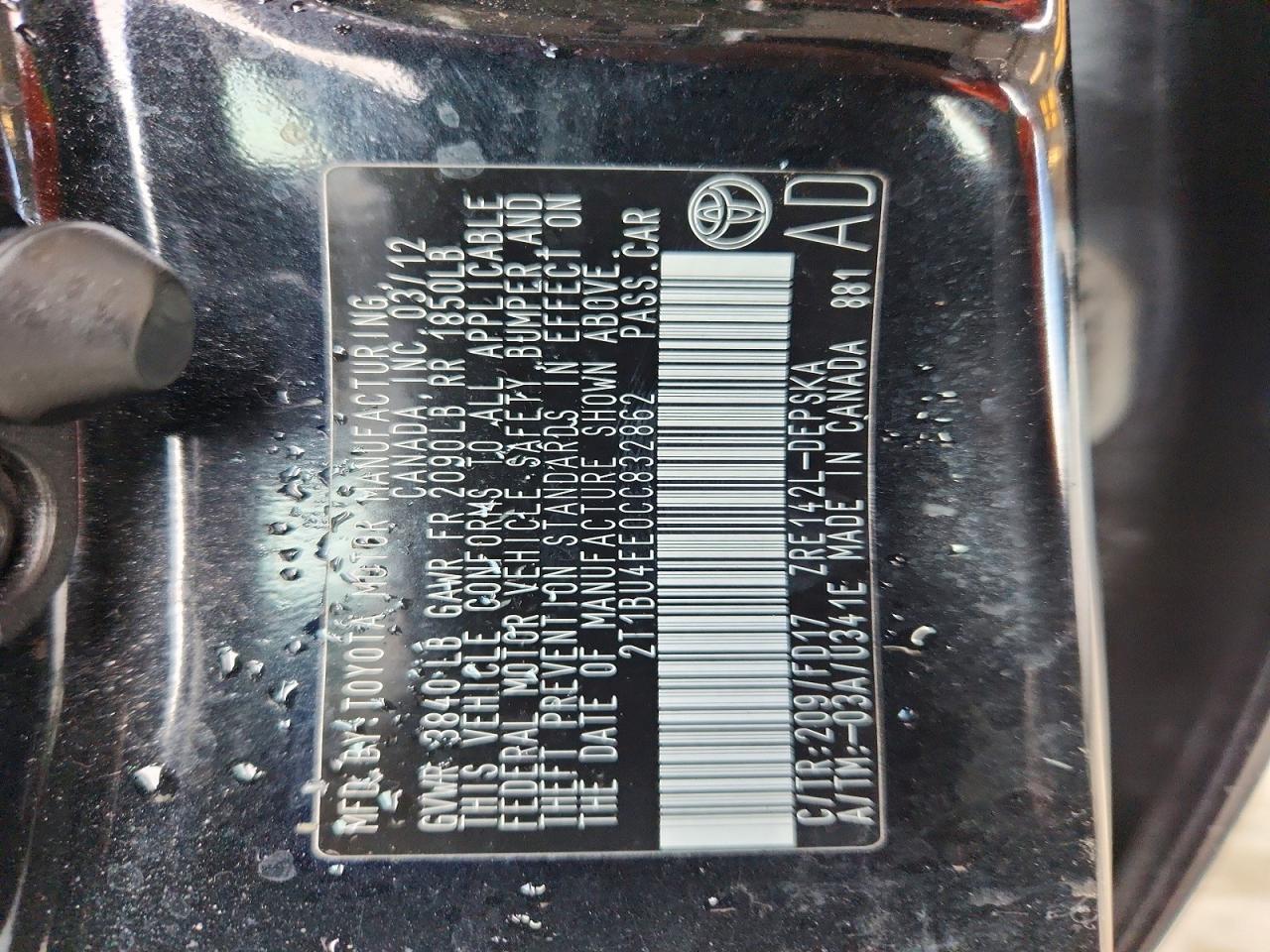 2012 TOYOTA COROLLA BASE photo 12