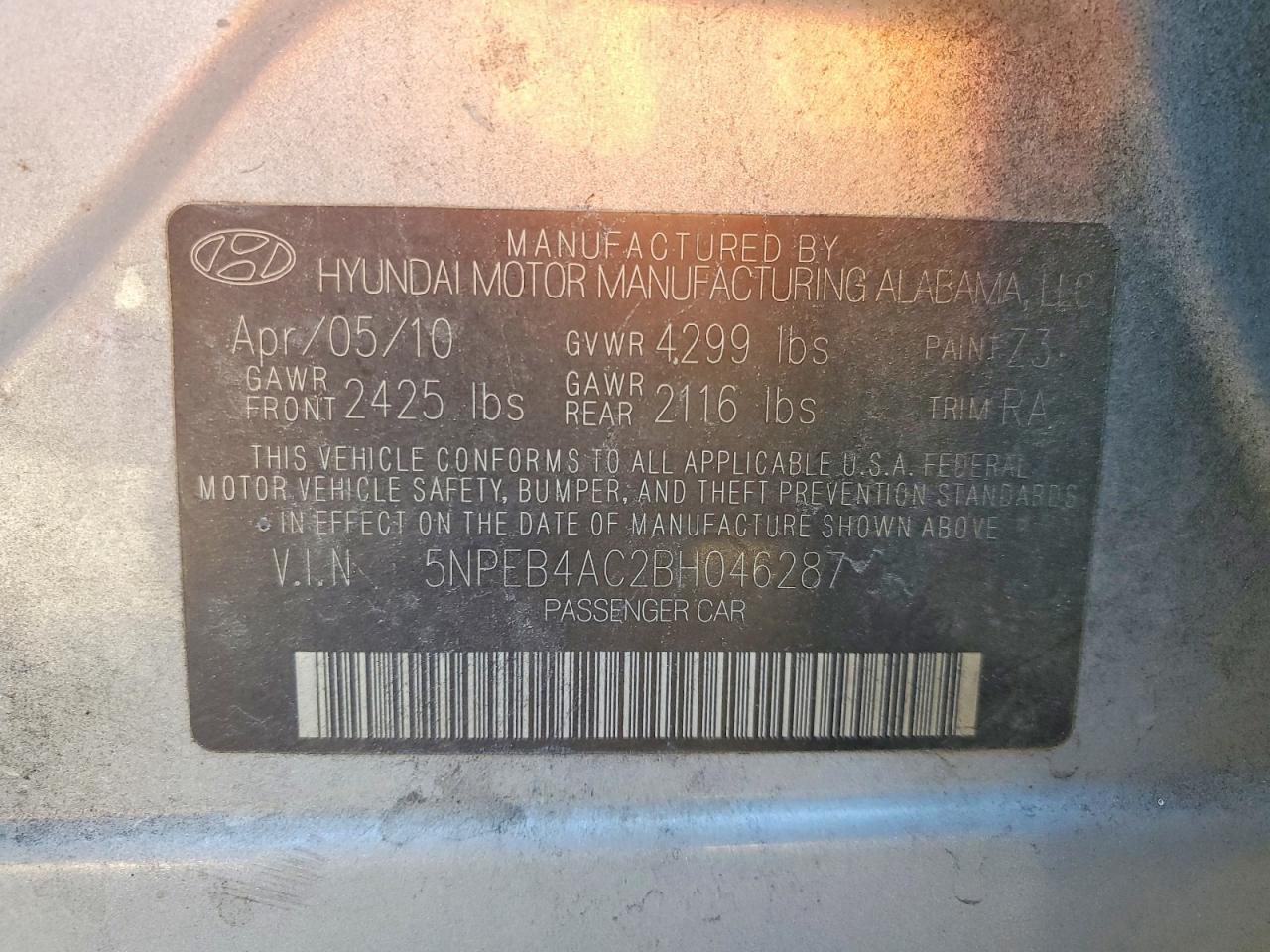 2011 HYUNDAI SONATA GLS photo 12