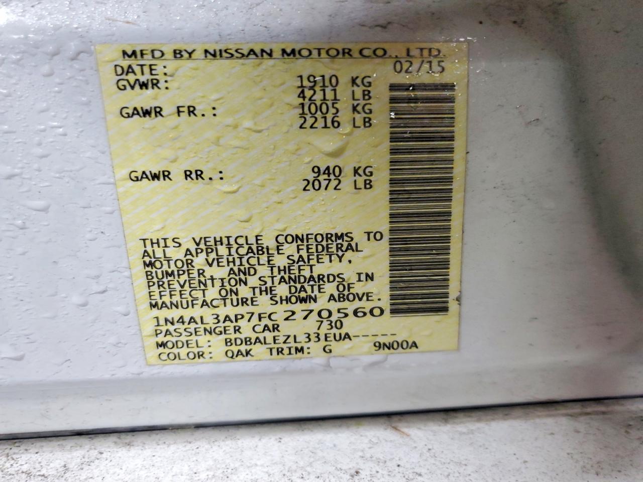 2015 NISSAN ALTIMA 2.5 photo 12