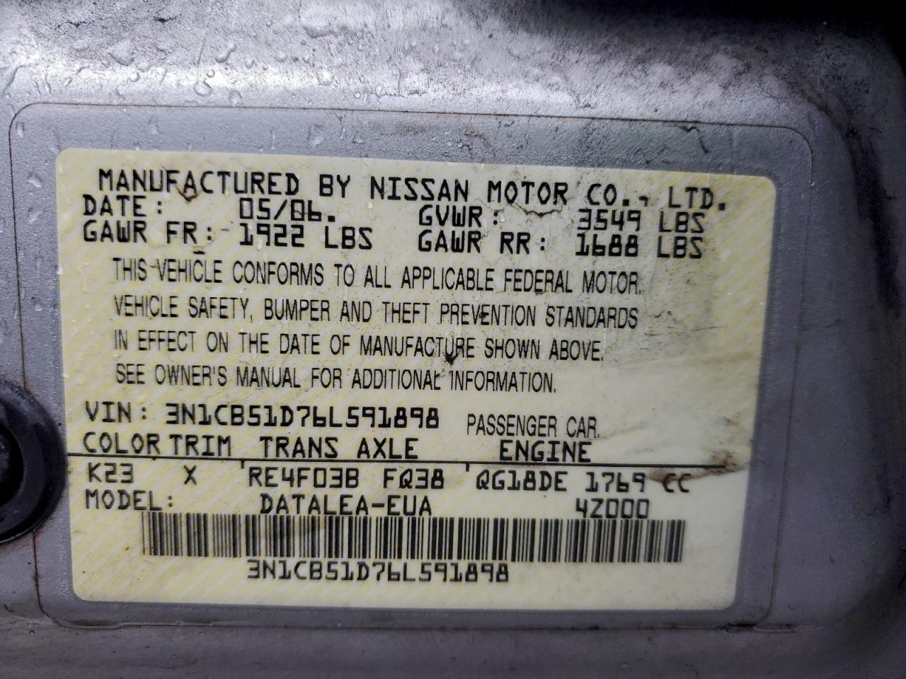 2006 NISSAN SENTRA 1.8 photo 12