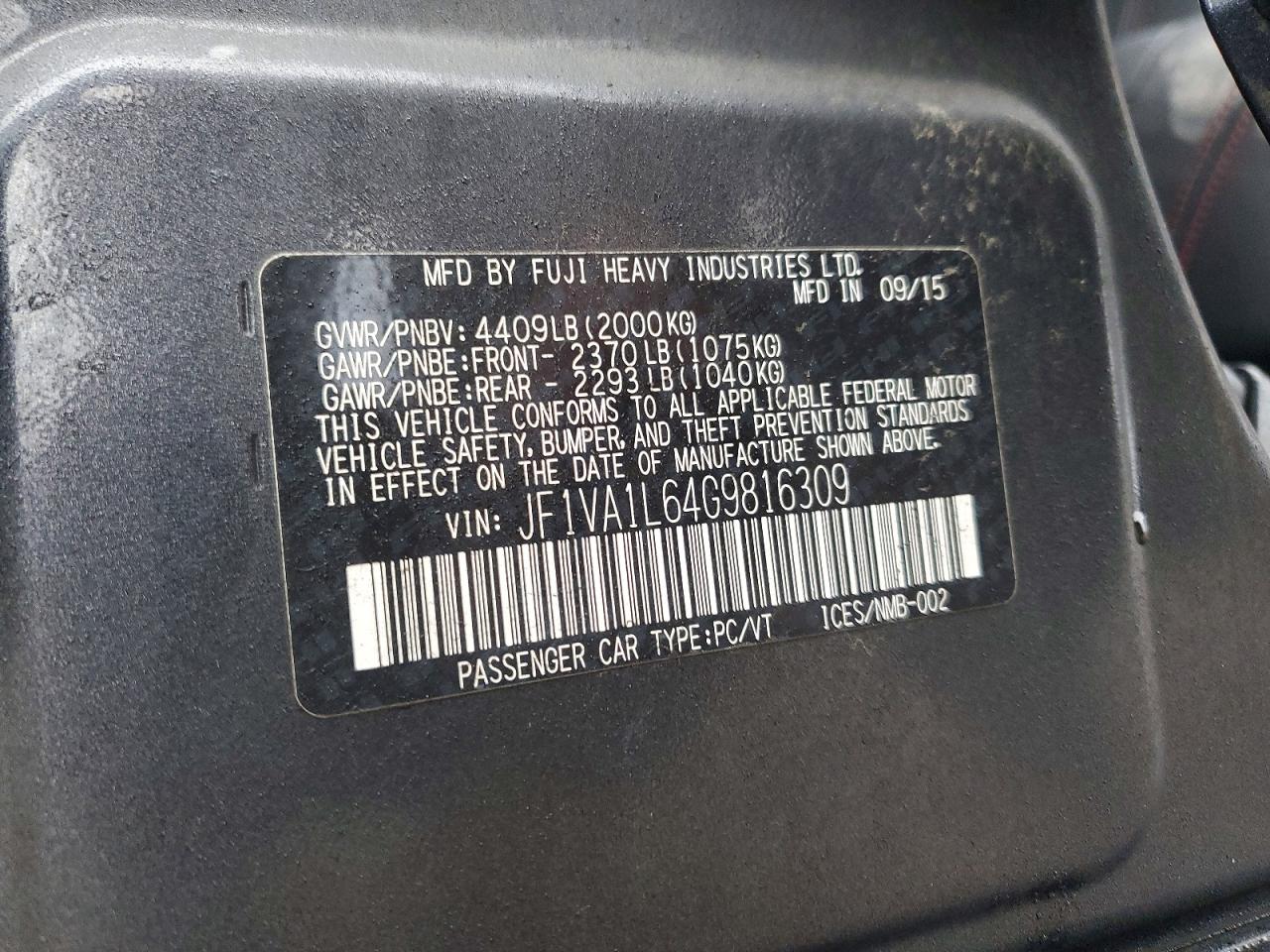 2016 SUBARU WRX LIMITED photo 12