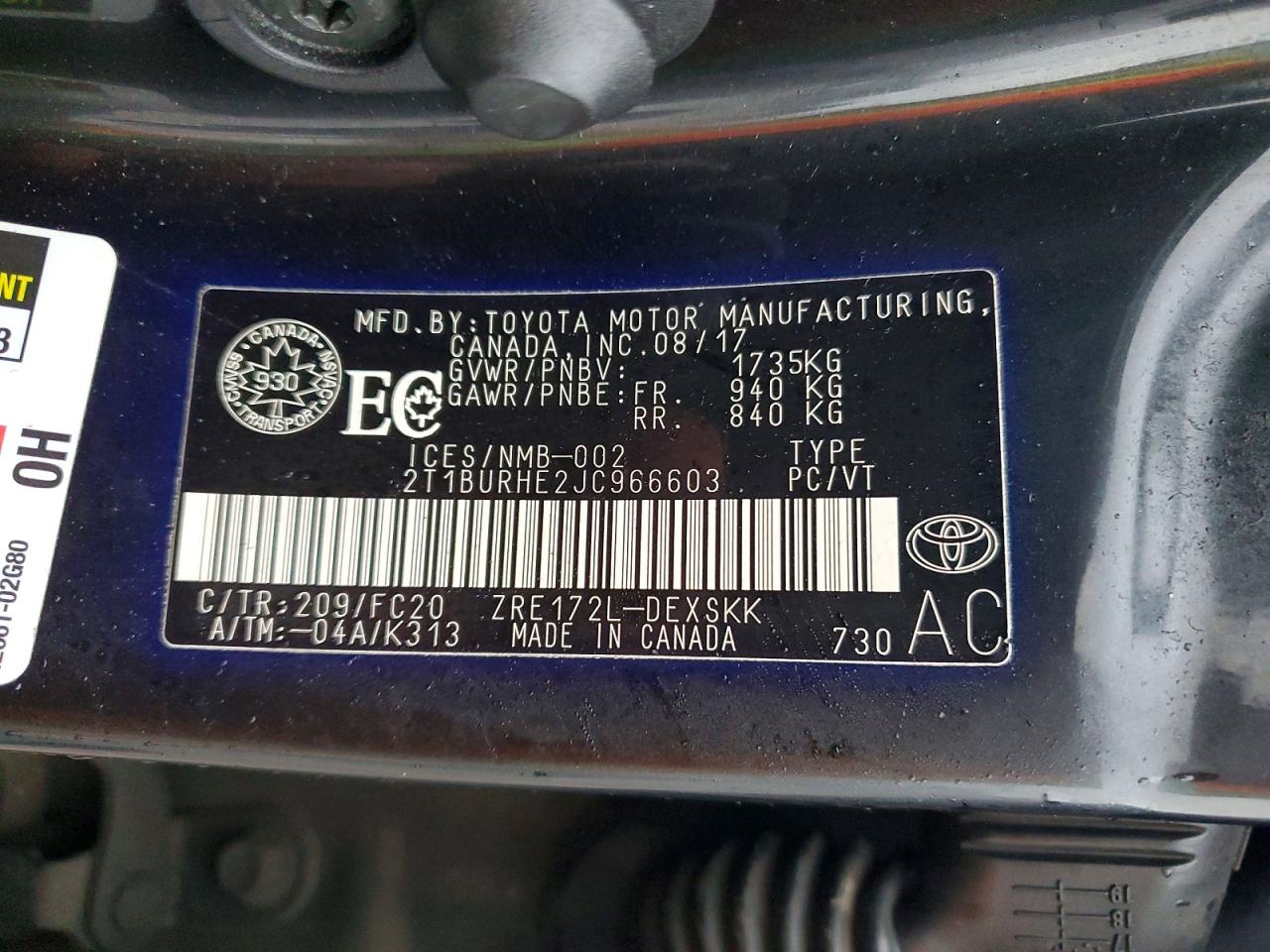 2018 TOYOTA COROLLA L photo 12