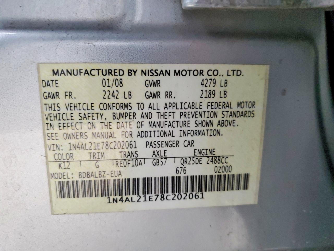 2008 NISSAN ALTIMA 2.5 photo 12