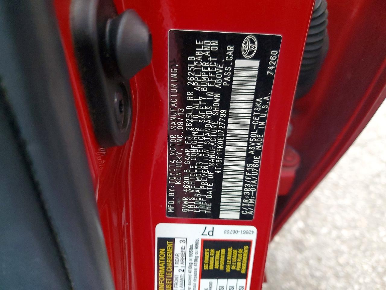 2014 TOYOTA CAMRY L photo 12