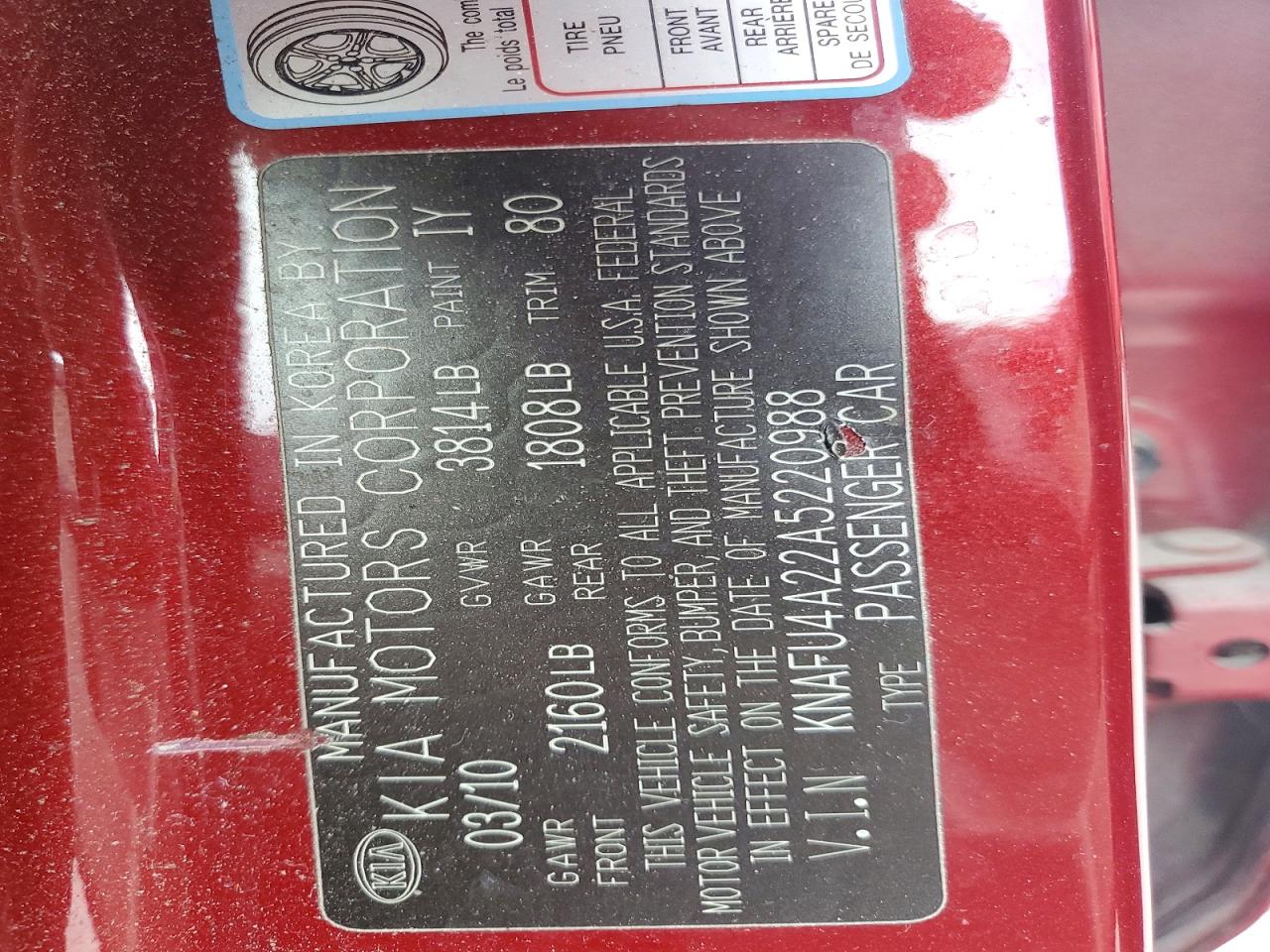 2010 KIA FORTE EX photo 12