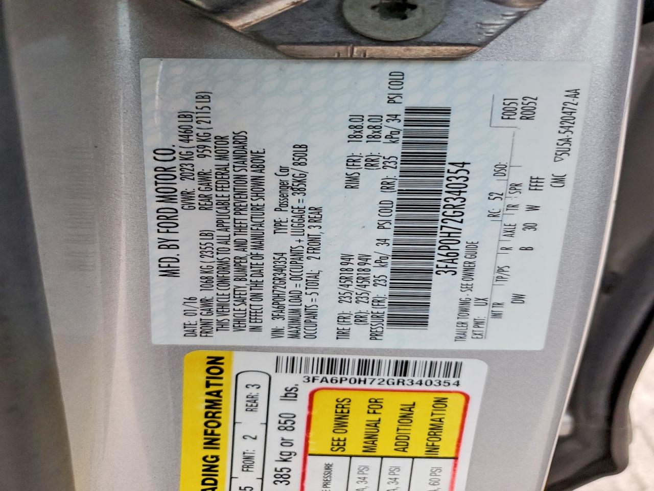 2016 FORD FUSION SE photo 12