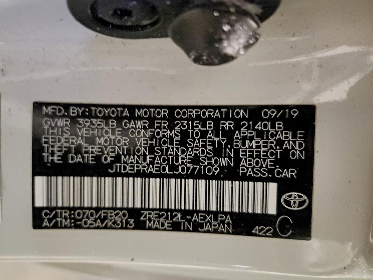 2020 TOYOTA COROLLA LE photo 13