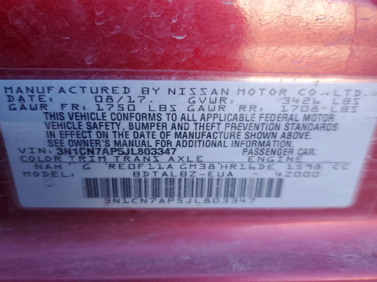 2018 NISSAN VERSA SV photo 34