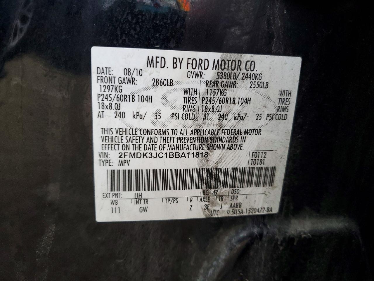 2011 FORD EDGE SEL photo 12