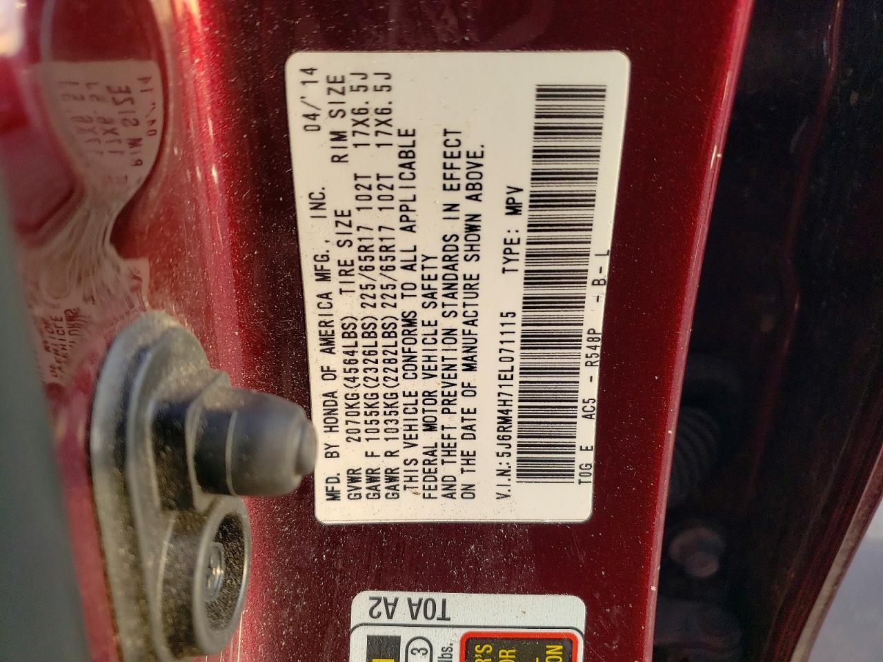 2014 HONDA CR-V EXL photo 12