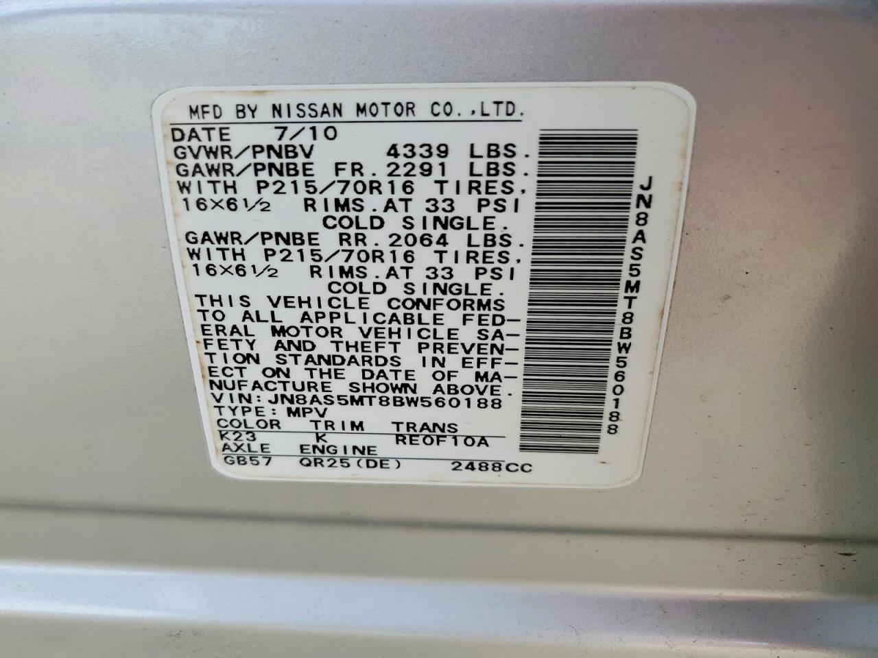 2011 NISSAN ROGUE S photo 25