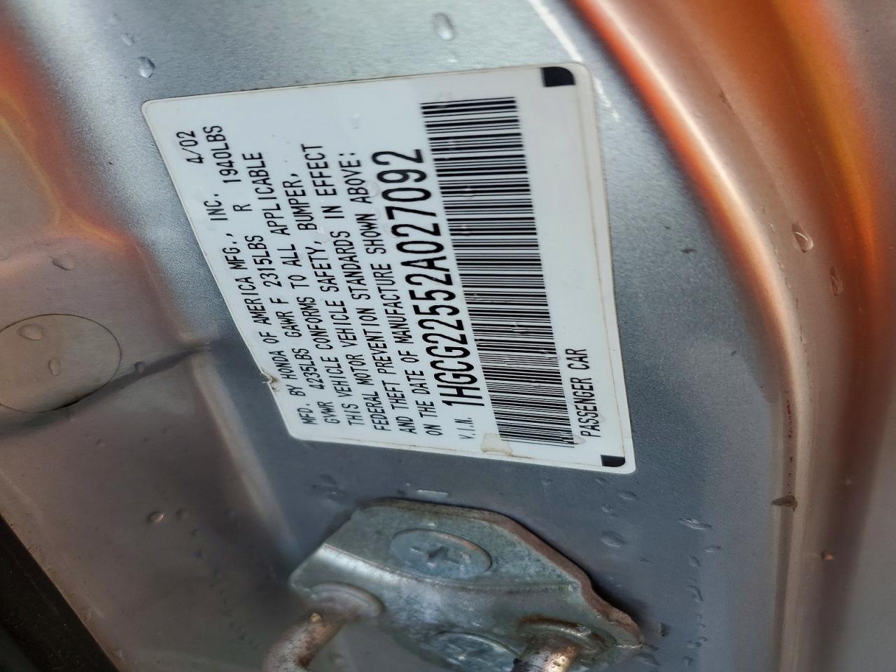2002 HONDA ACCORD EX photo 12