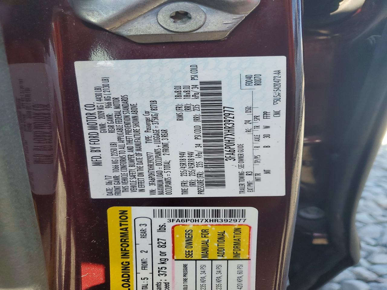 2017 FORD FUSION SE photo 34