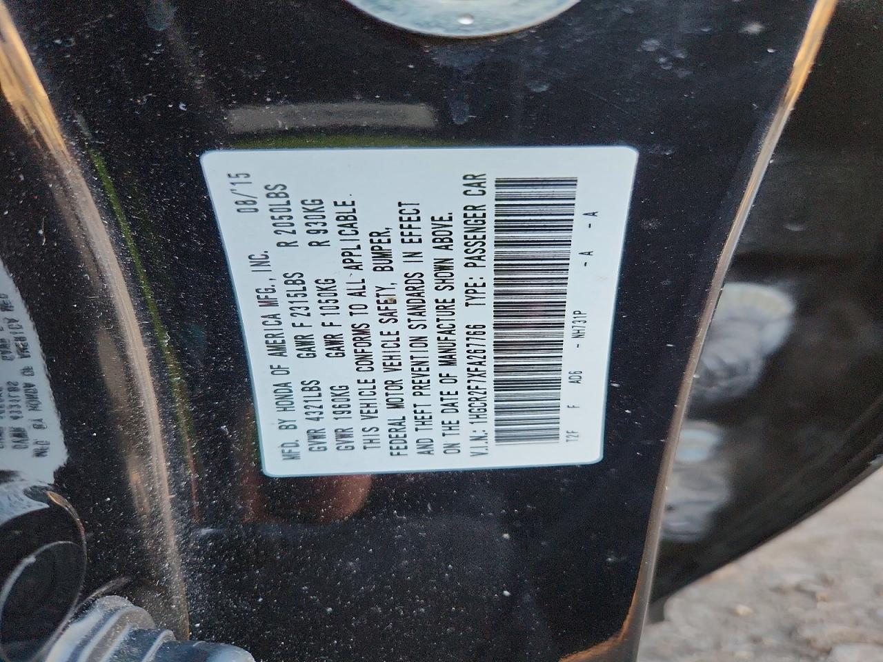 2015 HONDA ACCORD EX photo 12