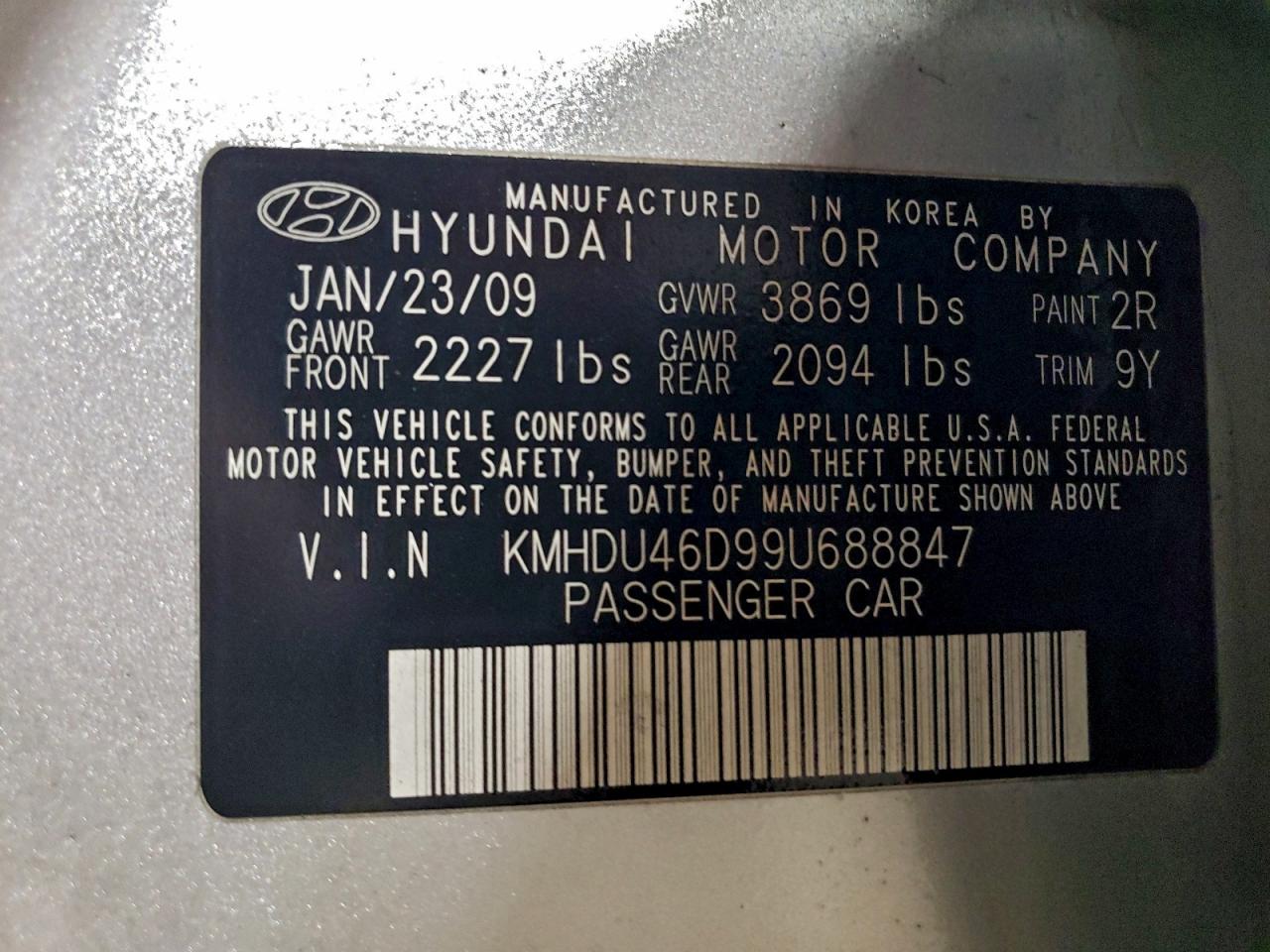 2009 HYUNDAI ELANTRA GLS photo 12