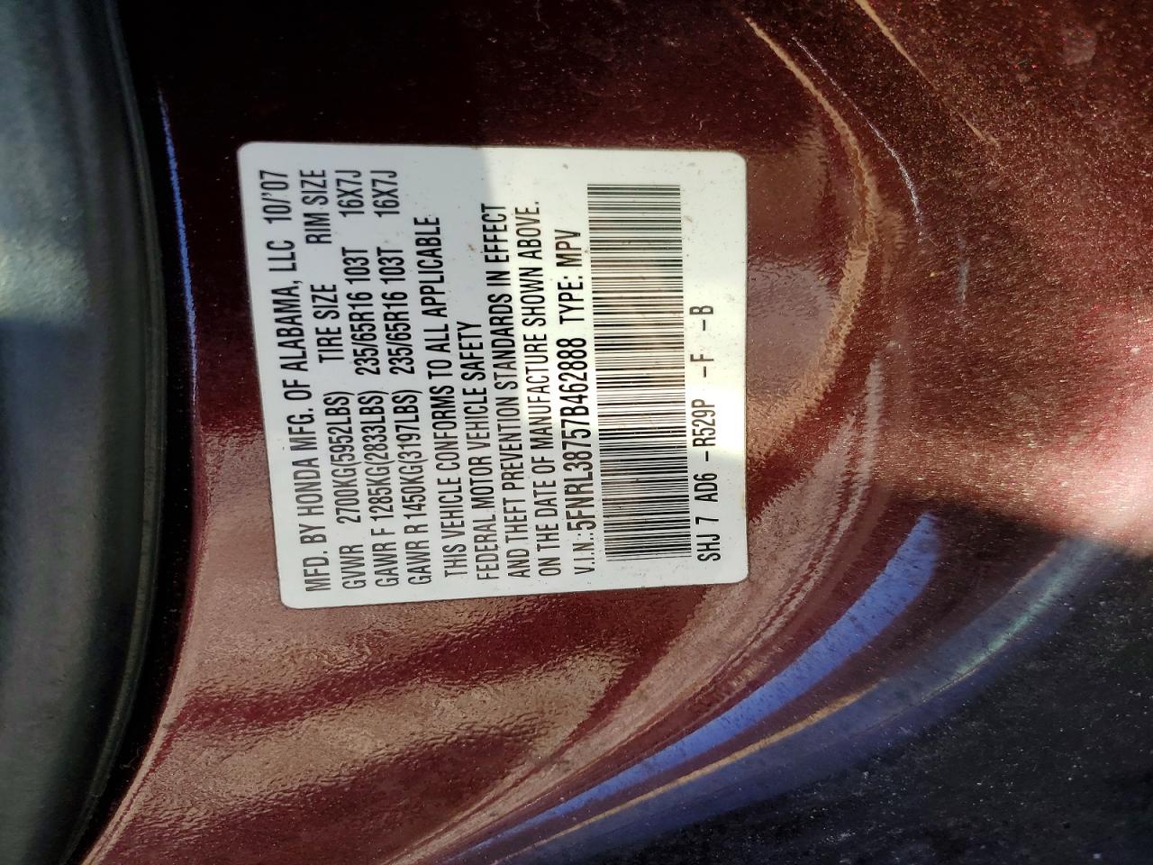 2007 HONDA ODYSSEY EXL photo 13