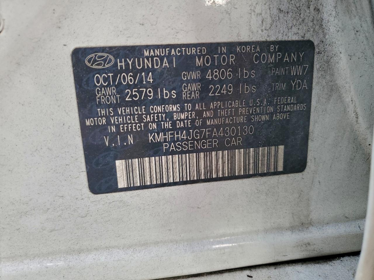 2015 HYUNDAI AZERA LIMITED photo 12