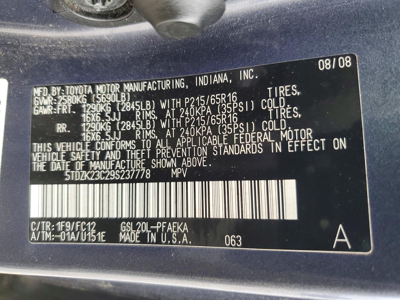 2009 TOYOTA SIENNA CE photo 13