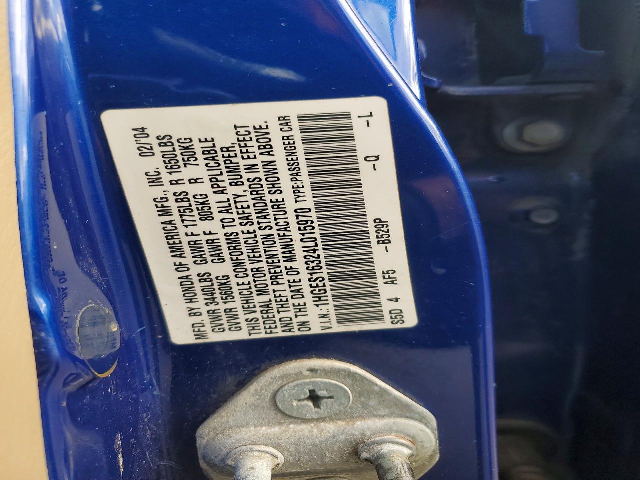 2004 HONDA CIVIC DX VP photo 12
