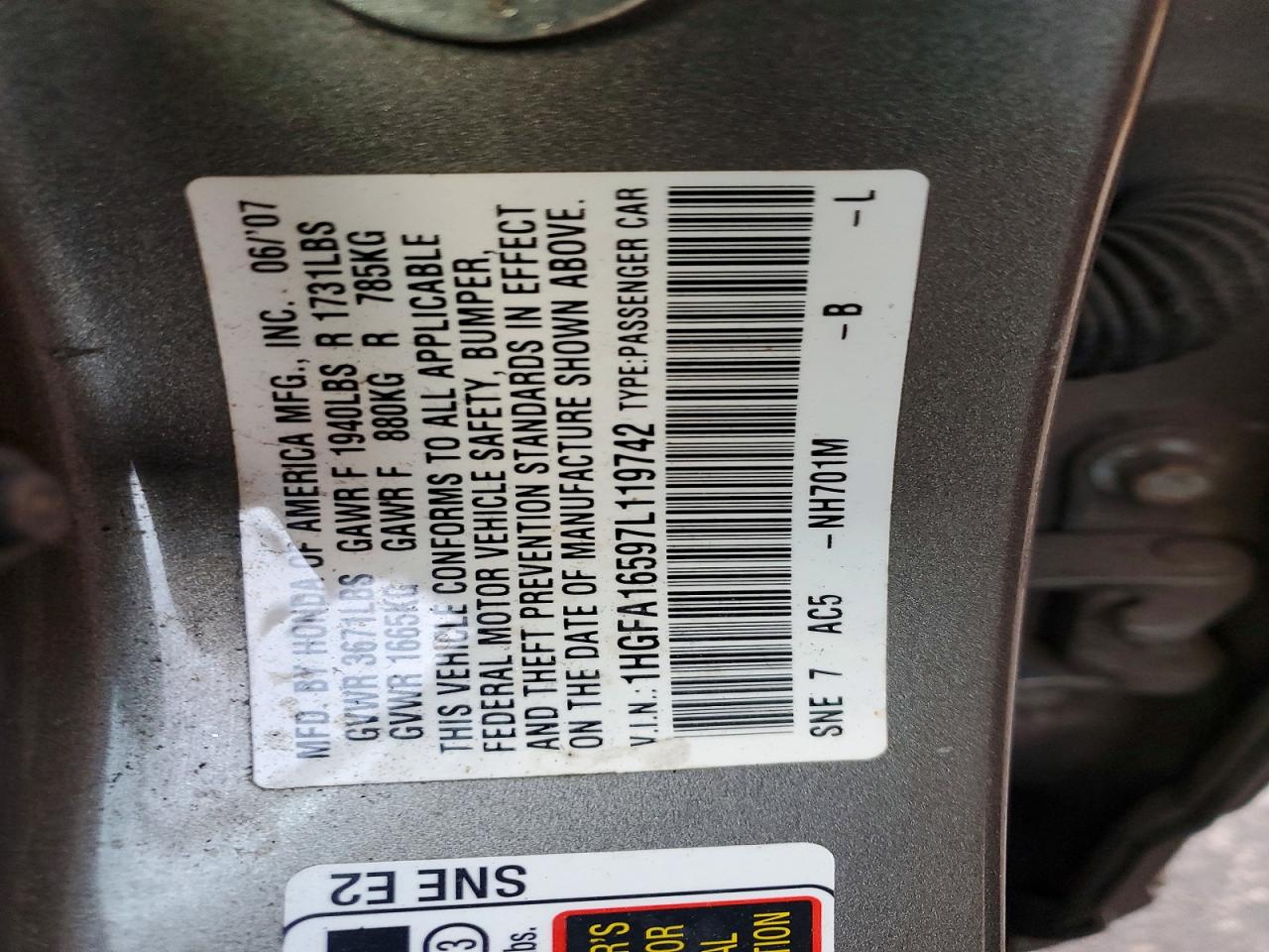 2007 HONDA CIVIC LX photo 23