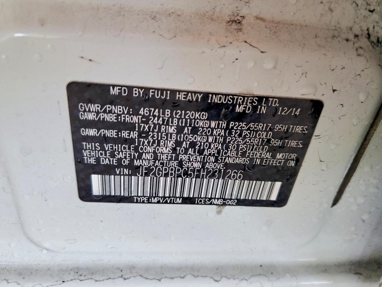 2015 SUBARU XV CROSSTREK 2.0I HYBRID TOURING photo 12