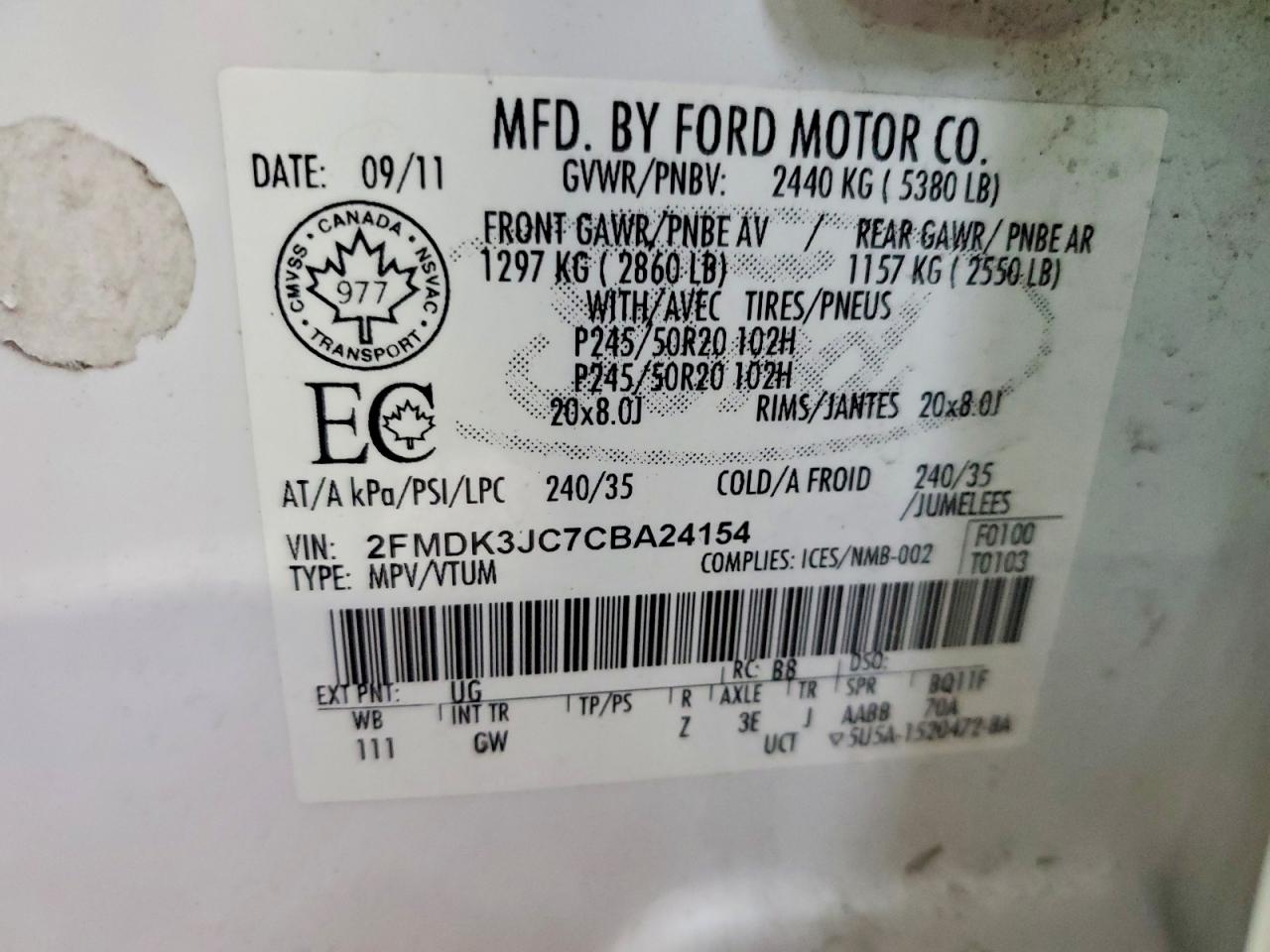 2012 FORD EDGE SEL photo 13