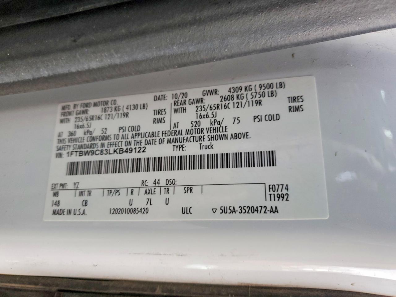 2020 FORD TRANSIT T-350 photo 13